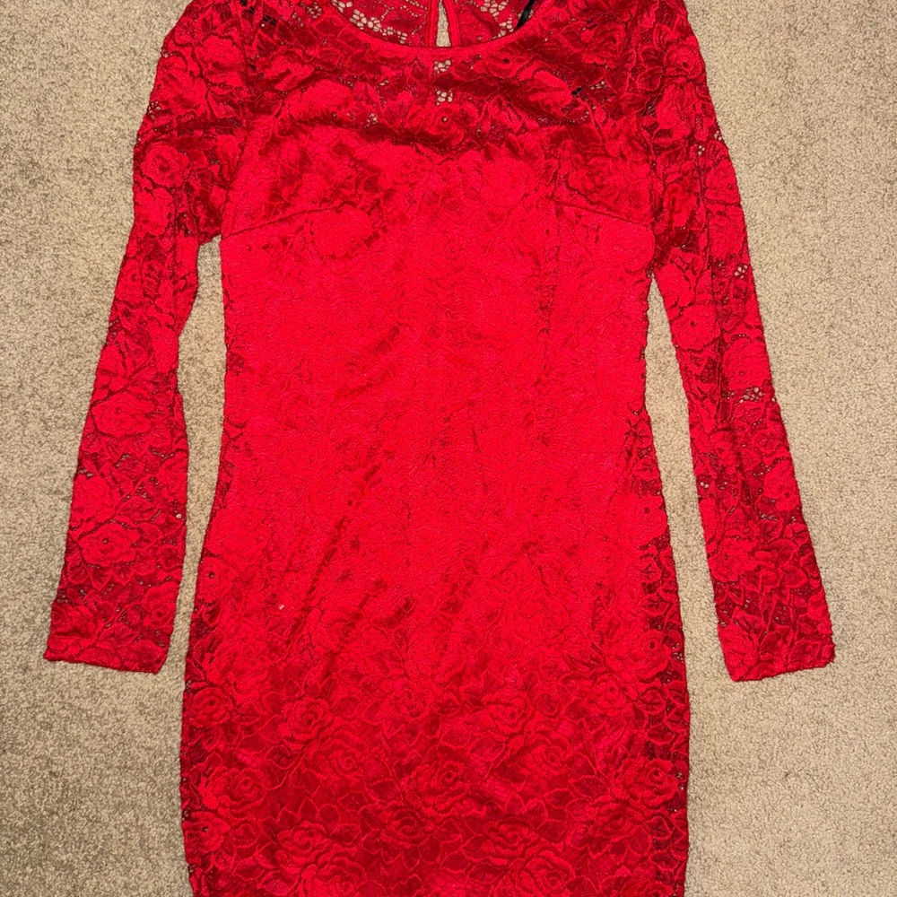 Iz Byer Vibrant Red Lace Mini Dress